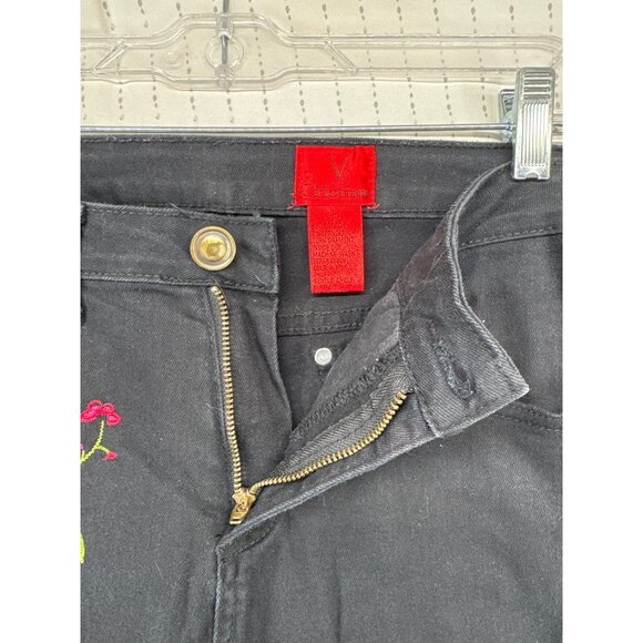 V Christina Womens Jeans Sz 10 Black Embroidered Floral Red Roses Boho FairyCore - Picture 3 of 10